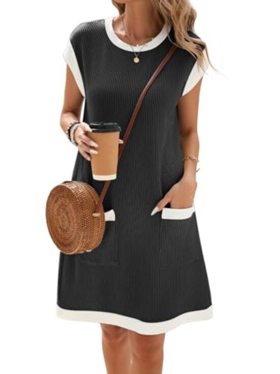 Dresses & Skirts - 🆕 Summer Dresses for Women Casual Ribbed Textured Cap Sleeve T-Shirt Dress
